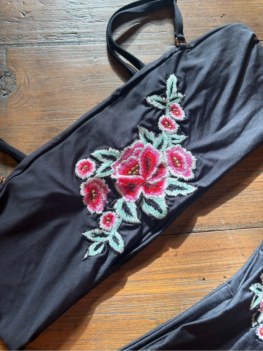 Frankie’s bikinis black embroidered bikini set